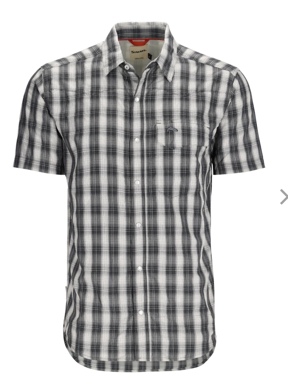 SIMMS Big Sky Short Sleeve Pearl Snap Button Shirt Sz Small Black Plaid